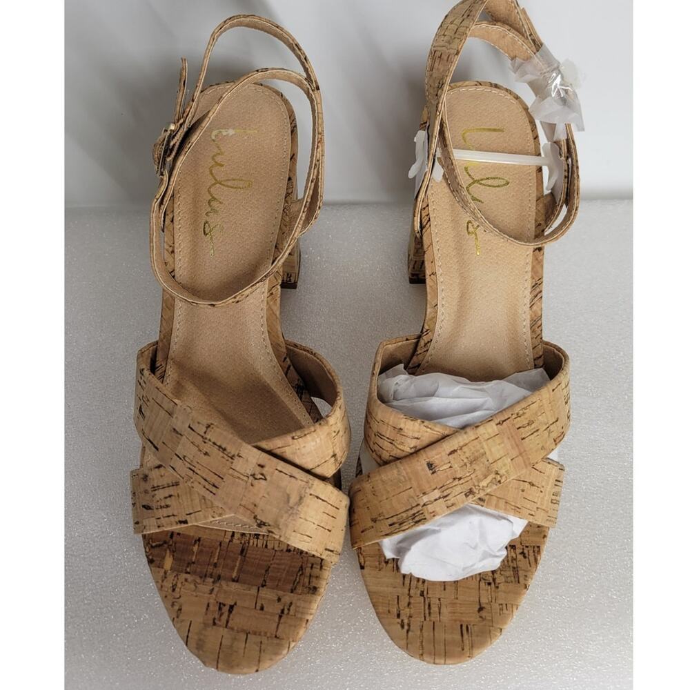 Lulus Selah Cork Ankle Strap Heels Size 7.5 - Picture 8 of 11